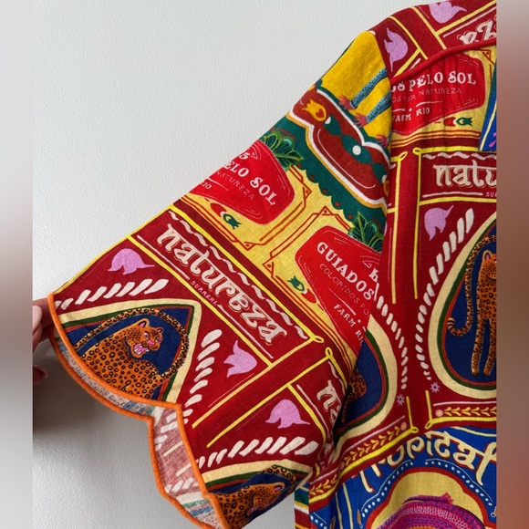 Farm Rio Graphic Scalloped Mini Shirt Dress, Size L - Picture 8 of 14